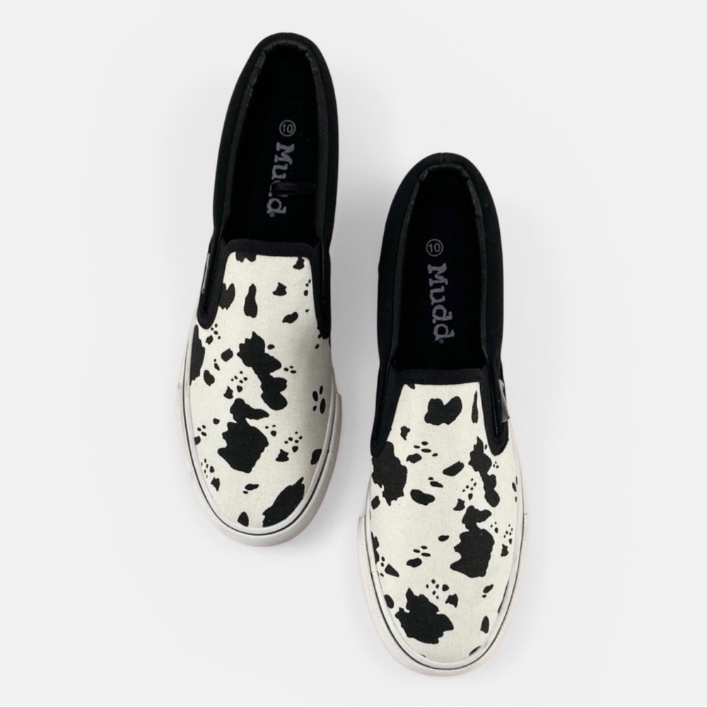 Y2K Indie Sleaze Mudd Cow Print Slip On Sneakers Shoes Sz 10